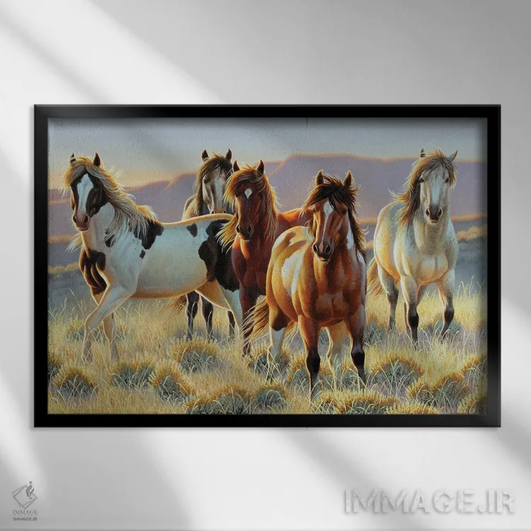 تابلو تخته برش طرح اسب اثر سنتی فیشر - نمای قابدار مشکی