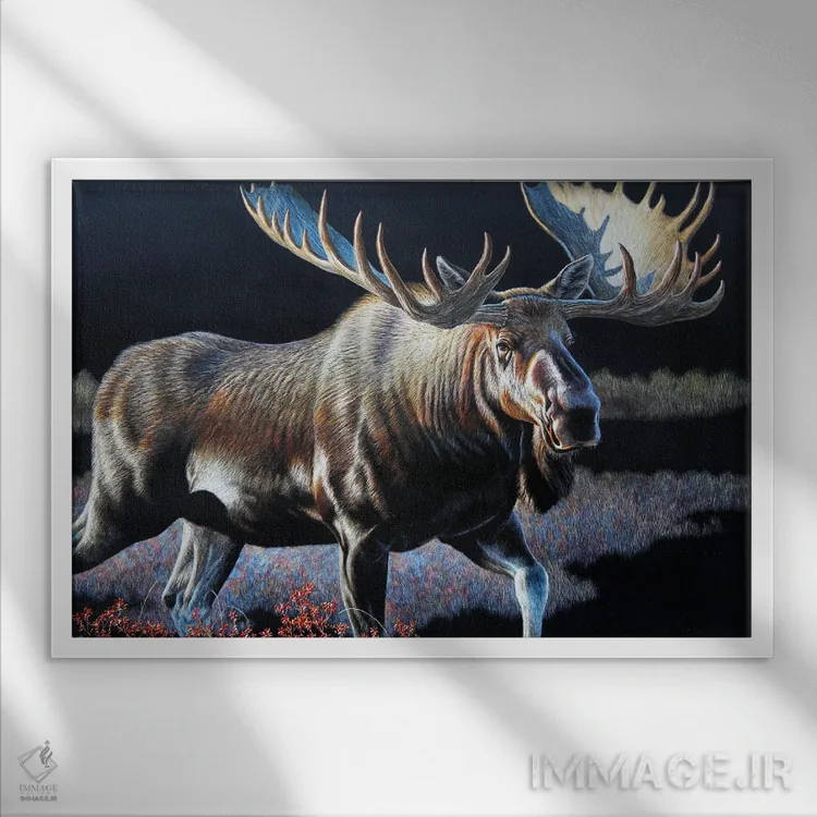 تابلو گوزن شمالی سب اثر سنتی فیشر - نمای قابدار سفید