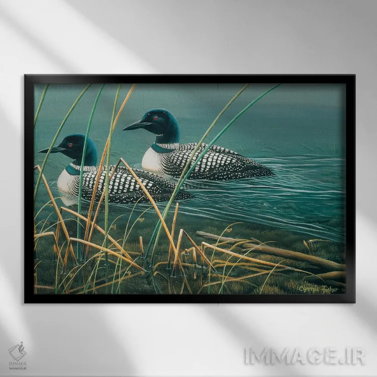 تابلو دریاچه لون اثر سنتی فیشر - نمای قابدار مشکی