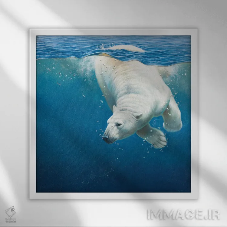 تابلو خرس قطبی اثر سنتی فیشر - نمای قابدار سفید
