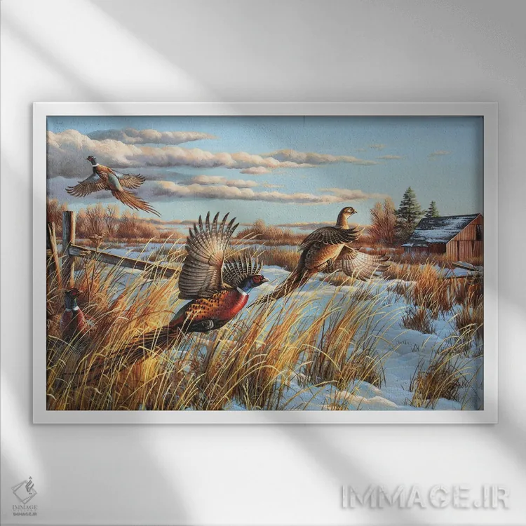 تابلو مزرعهٔ قرقاولها اثر سنتی فیشر - نمای قابدار سفید