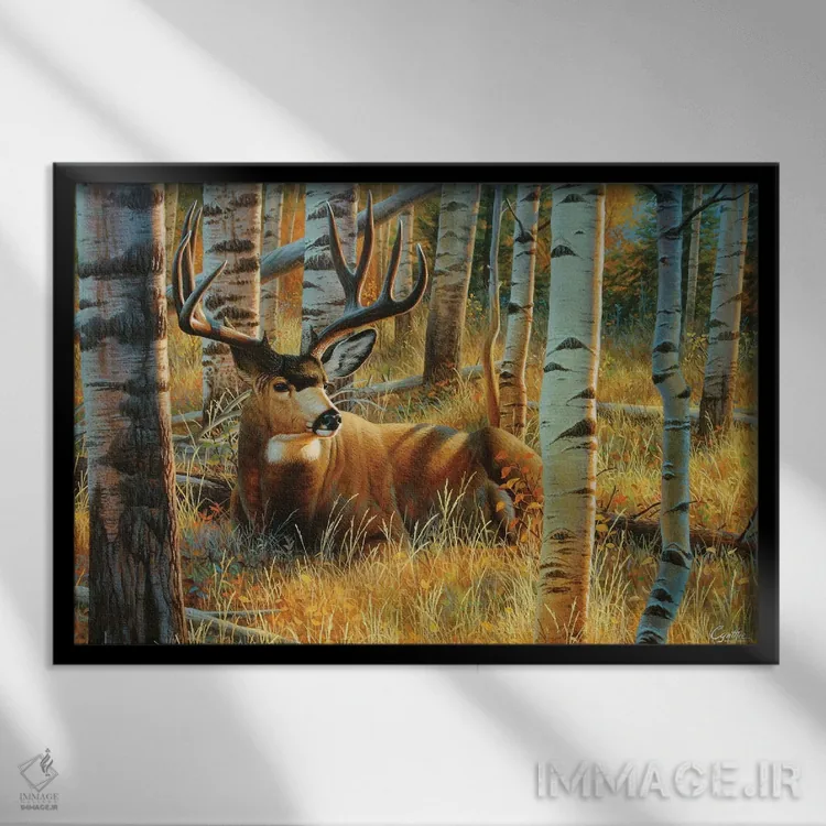 تابلو گوزن قاطر اثر سنتی فیشر - نمای قابدار مشکی