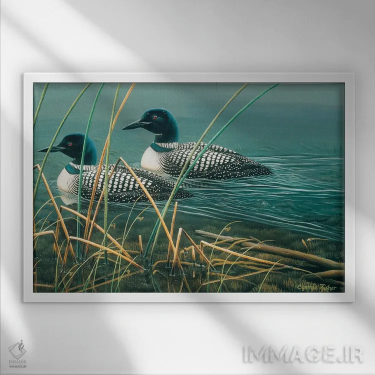 تابلو دریاچه لون اثر سنتی فیشر - نمای قابدار سفید