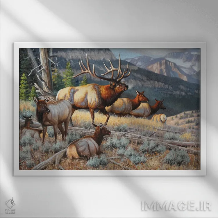 تابلو گوزن جدید اثر سنتی فیشر - نمای قابدار سفید