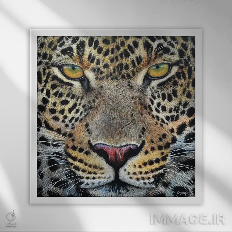 تابلو تصویر خراش روی تختهٔ جگوار اثر سنتی فیشر - نمای قابدار سفید