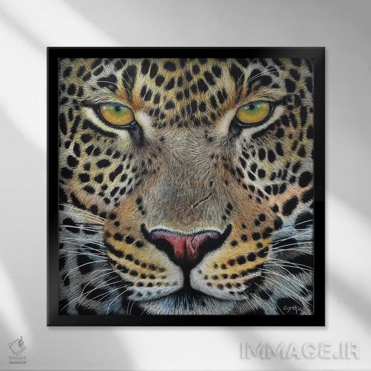 تابلو تصویر خراش روی تختهٔ جگوار اثر سنتی فیشر - نمای قابدار مشکی