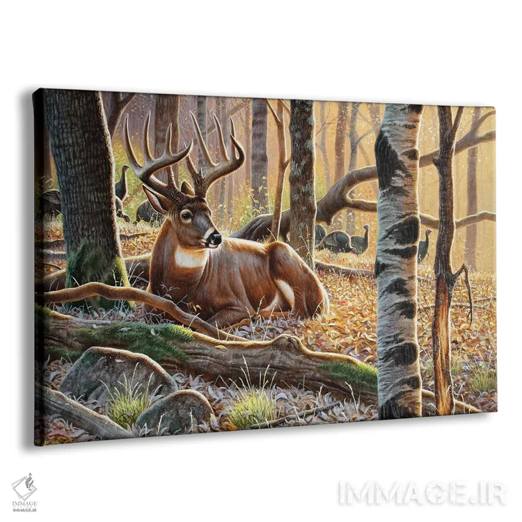 تابلو گوزن دمسفید و بوقلمونها اثر سنتی فیشر - نمای پرسپکتیو محصول