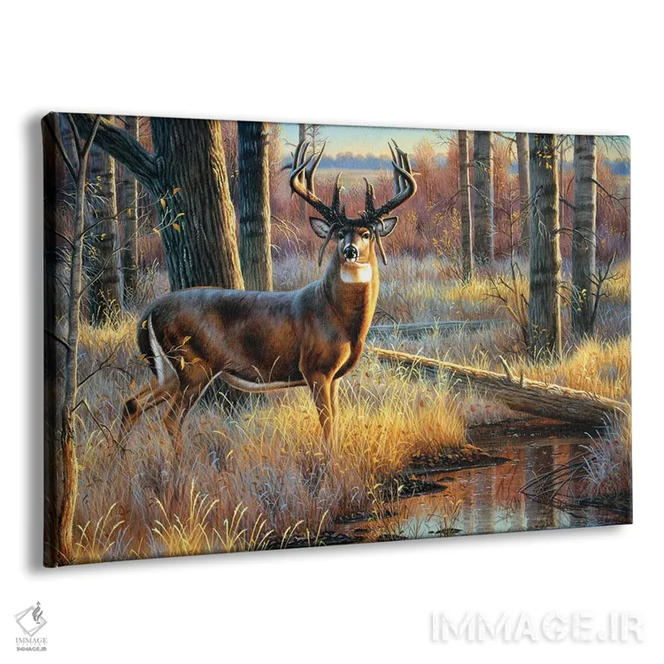 تابلو گوزن دمسفید شاخمخملی اثر سنتی فیشر - نمای پرسپکتیو محصول