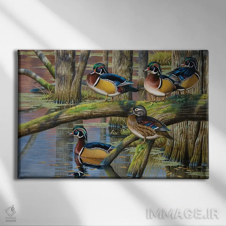 تابلو اردکهای جنگلی ۵ اثر سنتی فیشر - نمای روبهرو روی دیوار