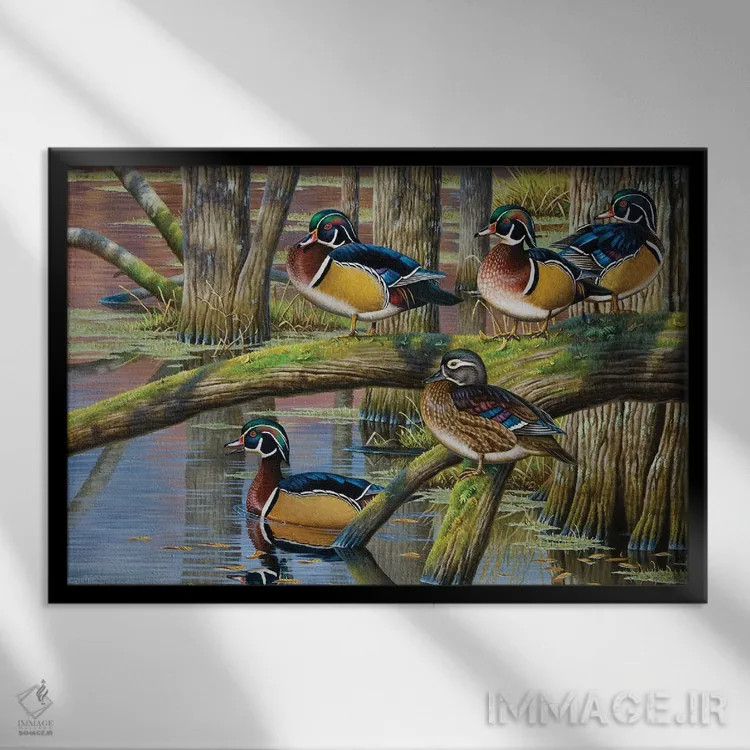 تابلو اردکهای جنگلی ۵ اثر سنتی فیشر - نمای قابدار مشکی