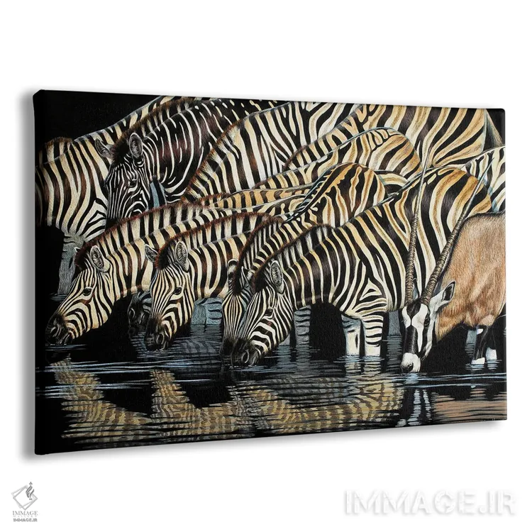 تابلو گورخرها در حال نوشیدن اثر سنتی فیشر - نمای پرسپکتیو محصول