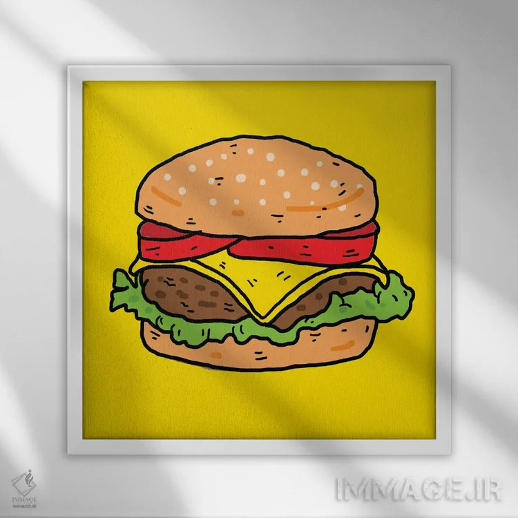 تابلو برگر (همبرگر) اثر نیک کوکوزا - نمای قابدار سفید