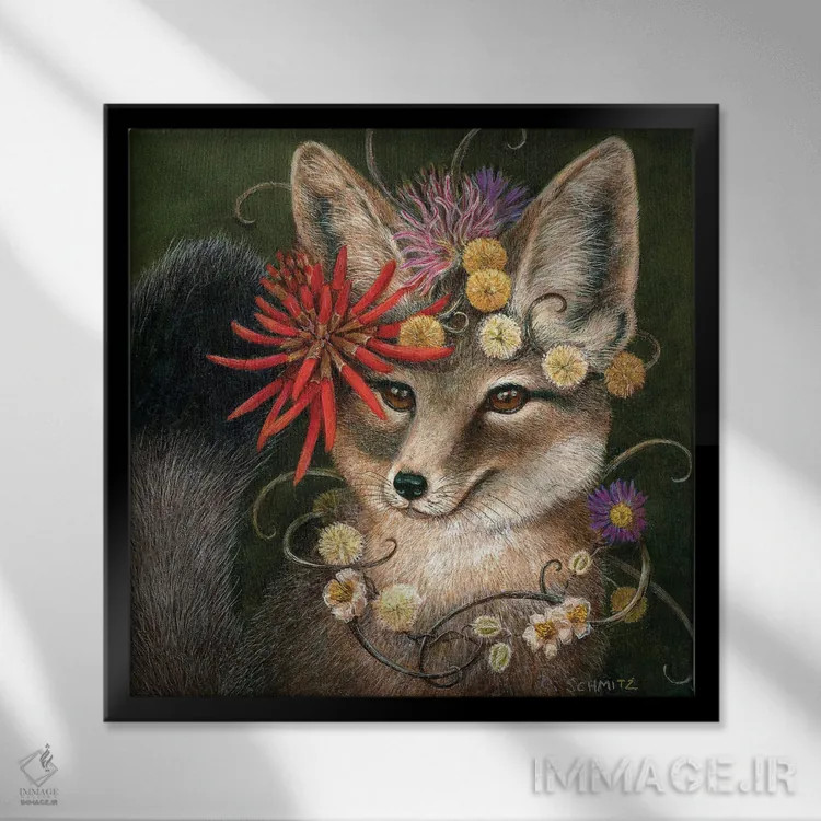 تابلو روباه کوچک در مرجان اثر کارولین اشمیتز - نمای قابدار مشکی