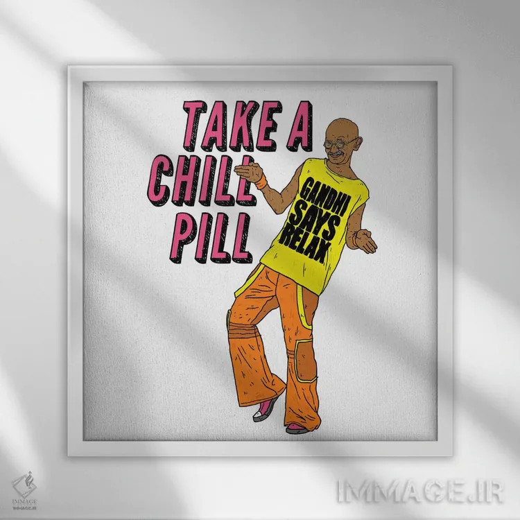 تابلو گاندی (رهبر هندی) اثر نیک کوکوزا - نمای قابدار سفید