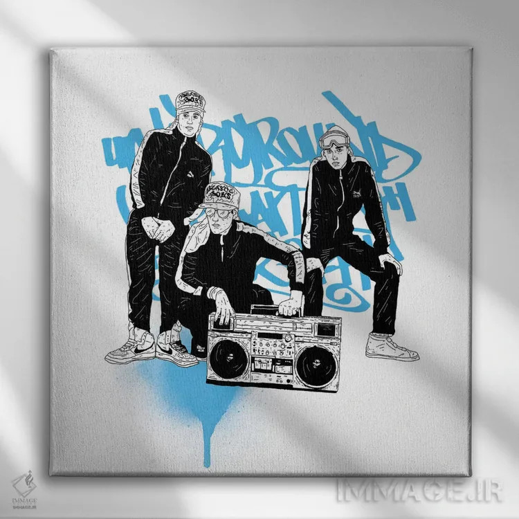 تابلو بیستی بویز (گروه موسیقی) اثر نیک کوکوزا - نمای روبهرو روی دیوار