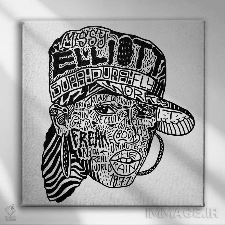 تابلو میسی الیوت (خواننده) اثر نیک کوکوزا - نمای روبهرو روی دیوار