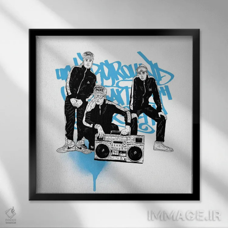 تابلو بیستی بویز (گروه موسیقی) اثر نیک کوکوزا - نمای قابدار مشکی