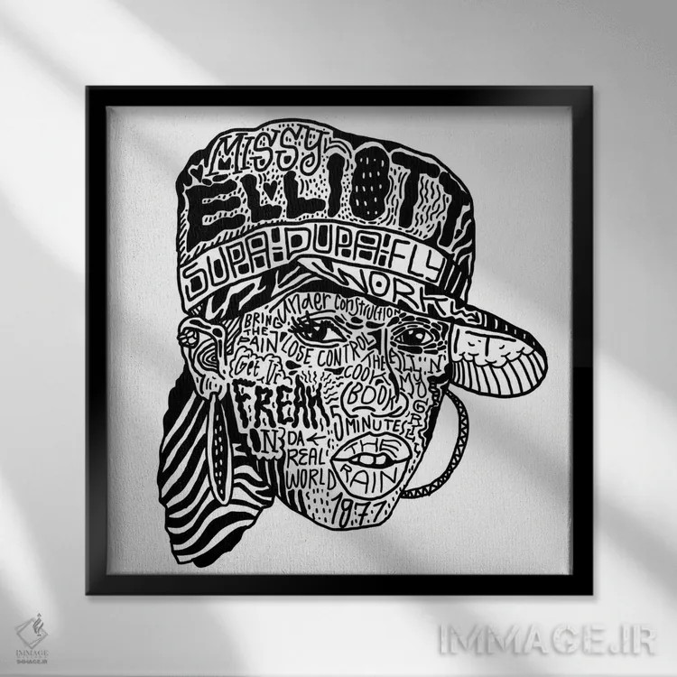 تابلو میسی الیوت (خواننده) اثر نیک کوکوزا - نمای قابدار مشکی