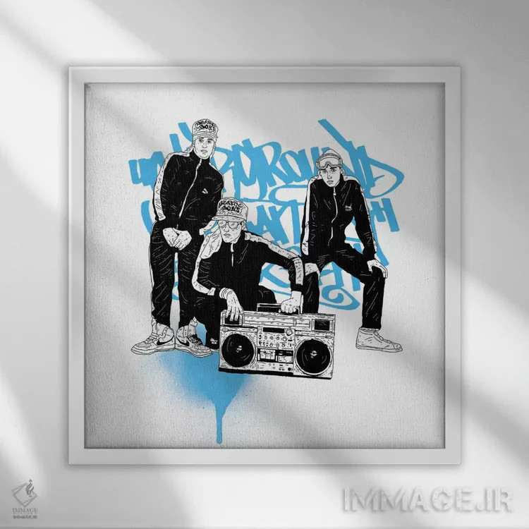 تابلو بیستی بویز (گروه موسیقی) اثر نیک کوکوزا - نمای قابدار سفید