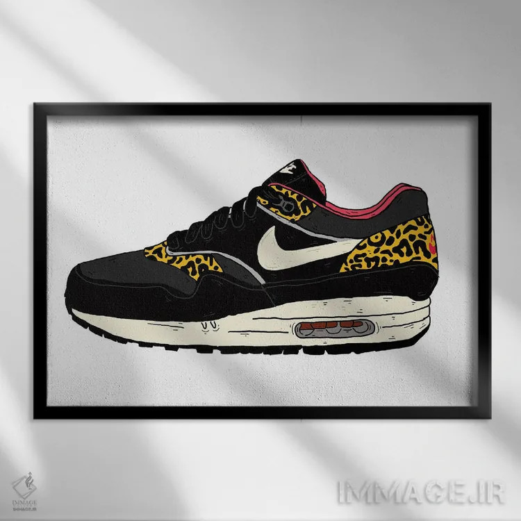 تابلو ایر مکس لئوپارد (کتانی طرح پلنگی) اثر نیک کوکوزا - نمای قابدار مشکی