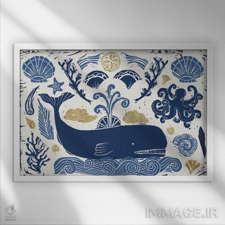 تابلو دریای ابتدایی ۱ اثر دافنه بریسونِه - نمای قابدار سفید