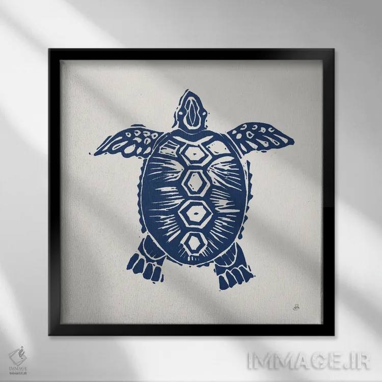 تابلو دریای ابتدایی ۳ (آبی نفتی) اثر دافنه بریسونِه - نمای قابدار مشکی