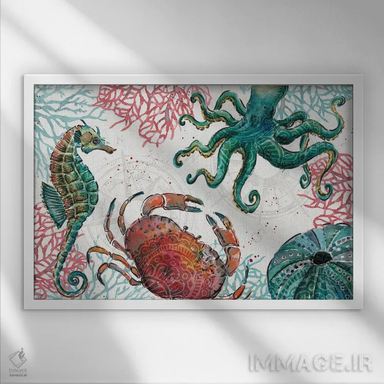 تابلو یافتههای اقیانوسی ۱ اثر دافنه بریسونِه - نمای قابدار سفید