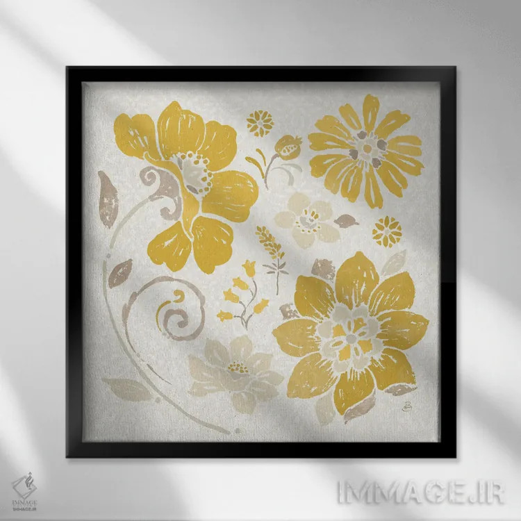 تابلو برداشتهای زرد اسپانیایی ۳ اثر دافنه بریسونِه - نمای قابدار مشکی