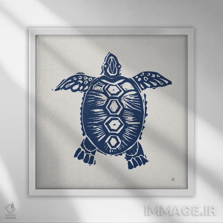 تابلو دریای ابتدایی ۳ (آبی نفتی) اثر دافنه بریسونِه - نمای قابدار سفید