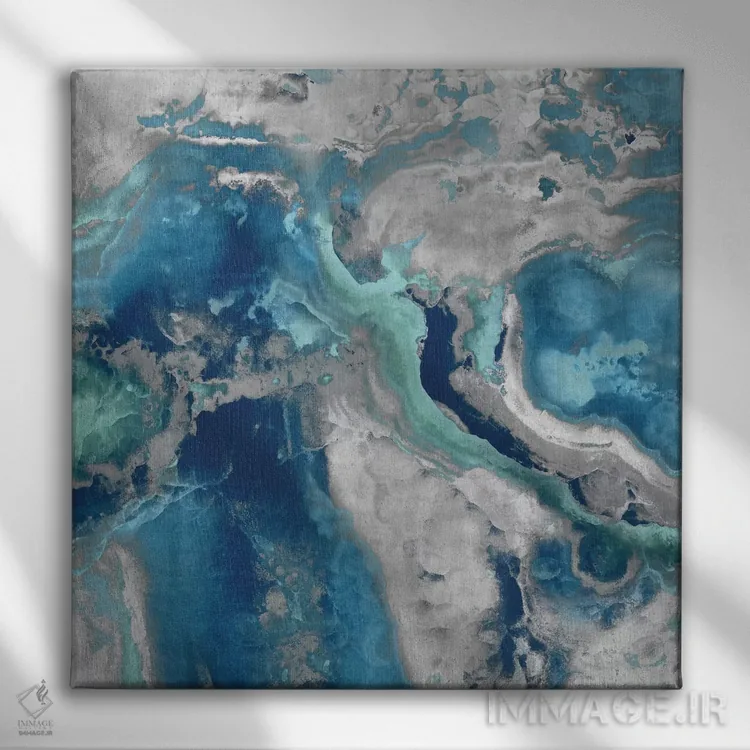 تابلو سنگ با آبی و آکوا اثر دنیل کارسون - نمای روبهرو روی دیوار