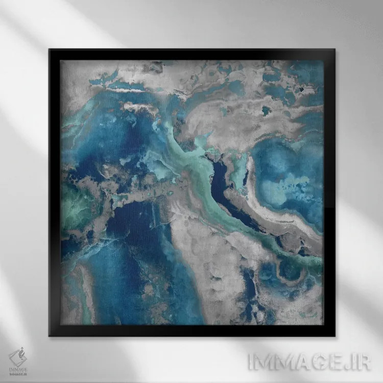 تابلو سنگ با آبی و آکوا اثر دنیل کارسون - نمای قابدار مشکی
