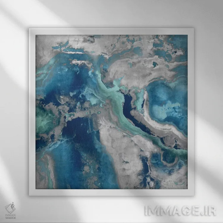 تابلو سنگ با آبی و آکوا اثر دنیل کارسون - نمای قابدار سفید