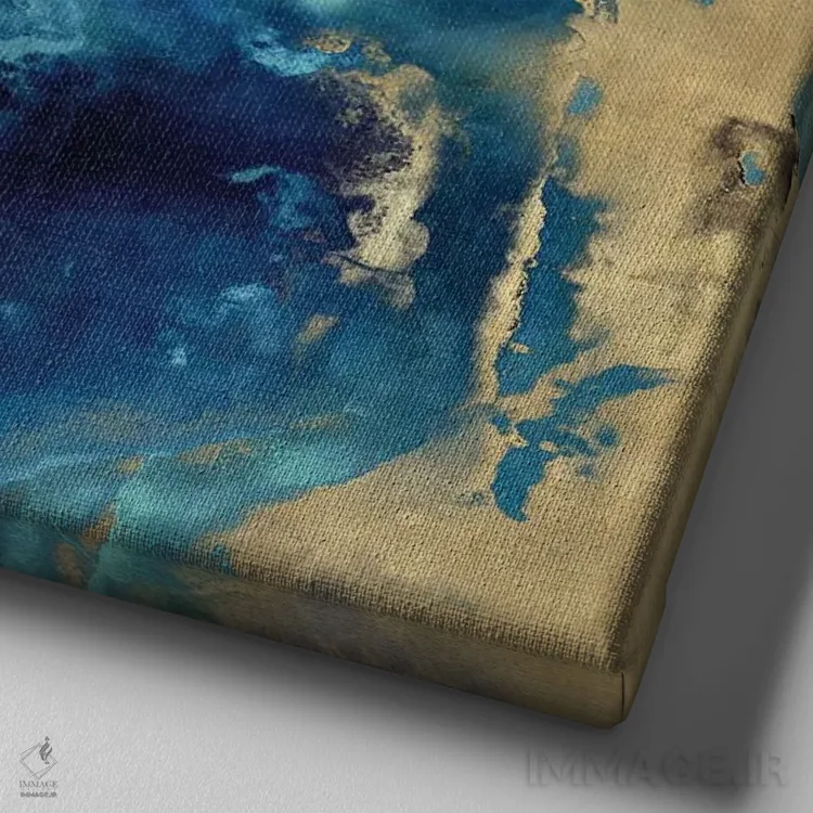 تابلو سنگ با آبی و طلایی اثر دنیل کارسون - نمای نزدیک بافت بوم