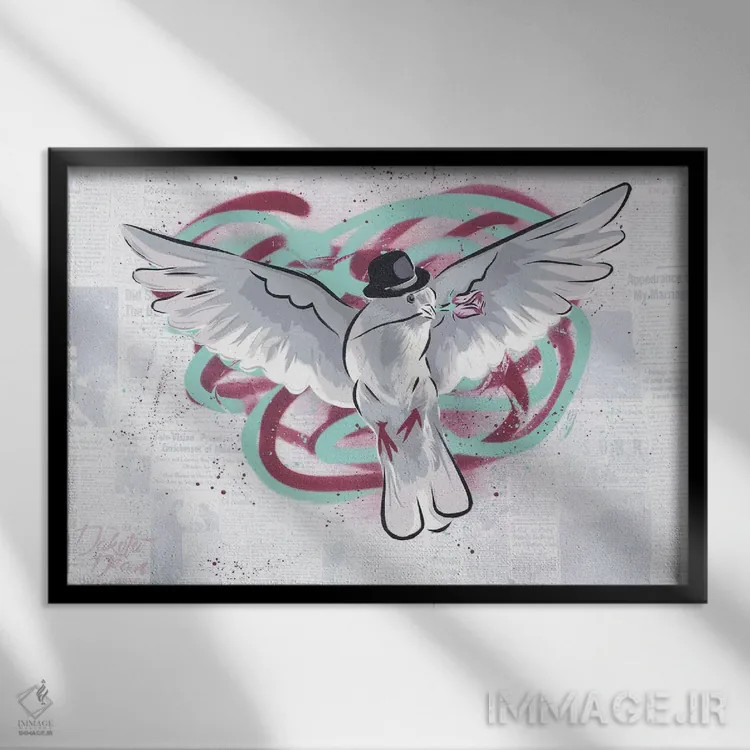 تابلو آقای کبوتر اثر دکوتا باور - نمای قابدار مشکی