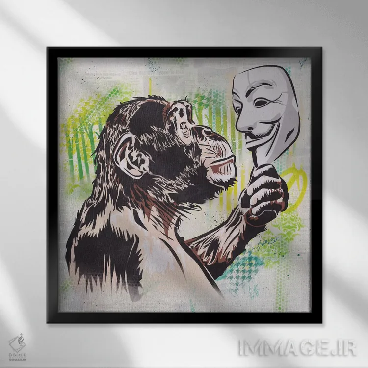 تابلو تکامل / انقلاب (بازی با واژه) اثر دکوتا باور - نمای قابدار مشکی