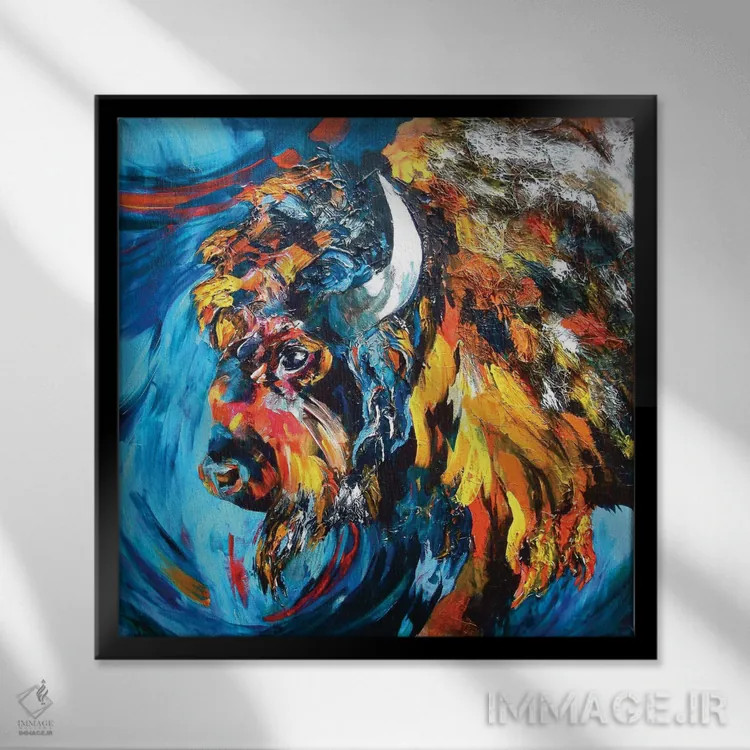 تابلو بوفالو (گاو کوهاندار آمریکایی) اثر لیندزی دال - نمای قابدار مشکی