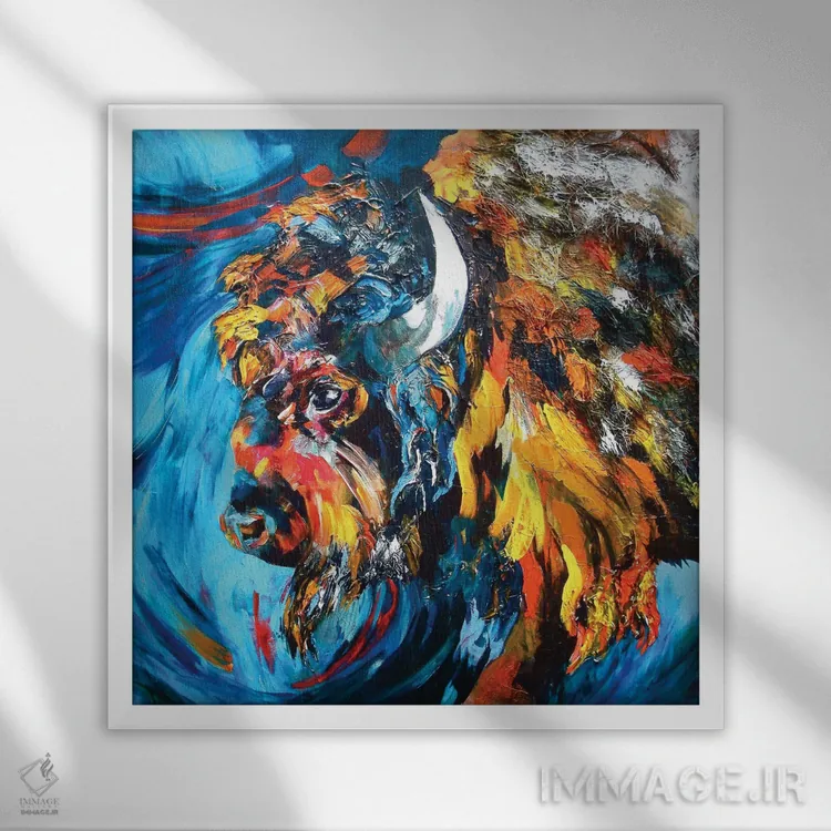 تابلو بوفالو (گاو کوهاندار آمریکایی) اثر لیندزی دال - نمای قابدار سفید