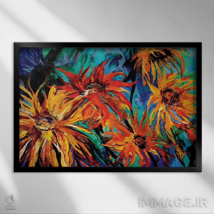 تابلو آفتابگردانها اثر لیندزی دال - نمای قابدار مشکی