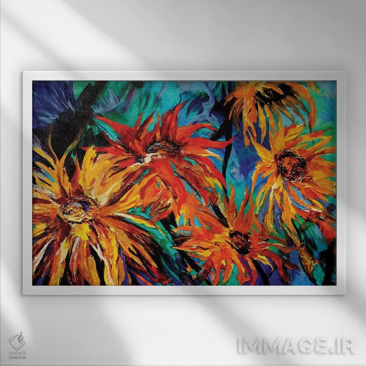 تابلو آفتابگردانها اثر لیندزی دال - نمای قابدار سفید