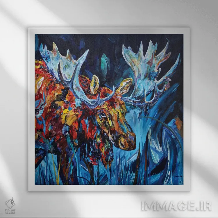 تابلو گاومیش نر / گاو نر اثر لیندزی دال - نمای قابدار سفید