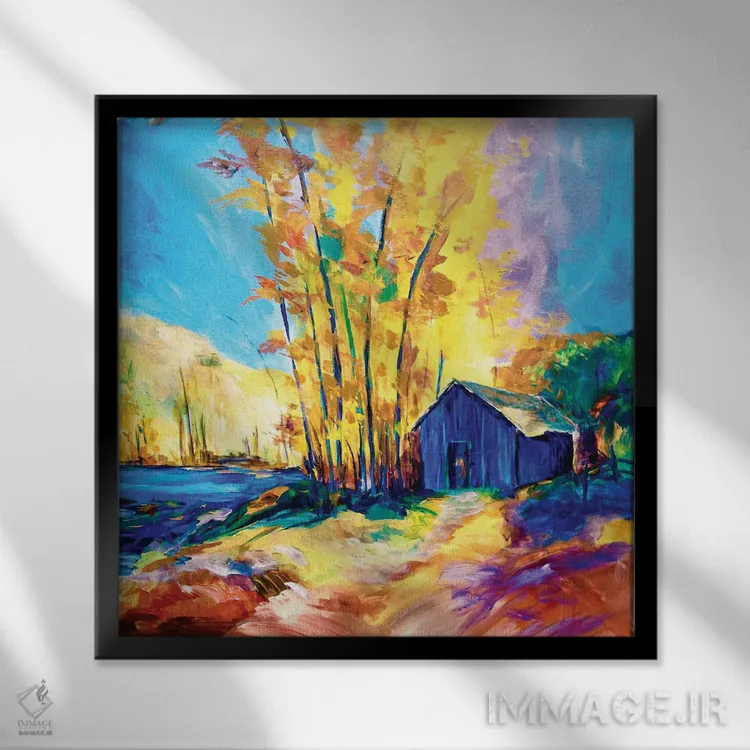 تابلو درختان طلایی اثر لیندزی دال - نمای قابدار مشکی