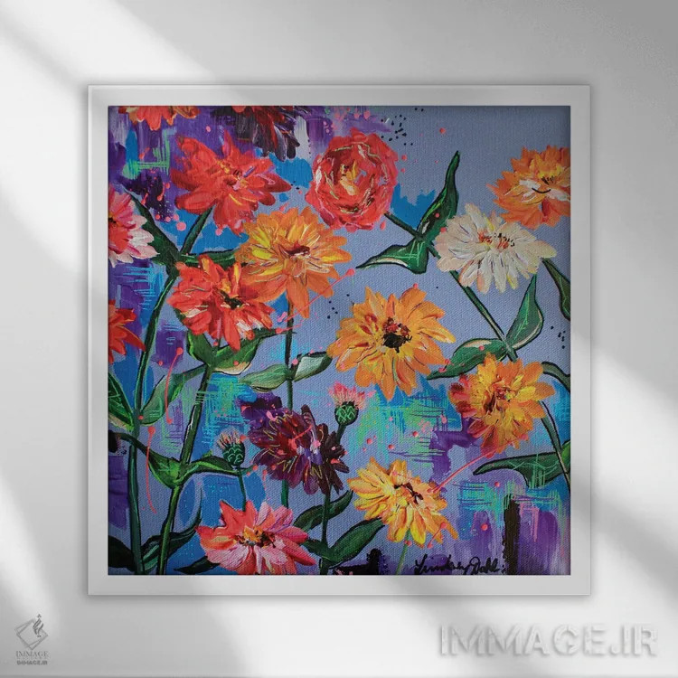 تابلو پرترهٔ زینیا (گل زینیا) اثر لیندزی دال - نمای قابدار سفید