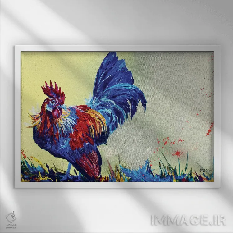 تابلو مرغ مینیاتوری هلندی اثر لیندزی دال - نمای قابدار سفید