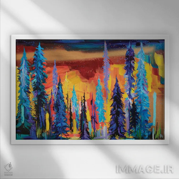 تابلو آسمان آتشین II اثر لیندزی دال - نمای قابدار سفید