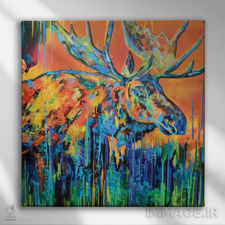 تابلو گوزن شمالی (گوزن موس) اثر لیندزی دال - نمای روبهرو روی دیوار