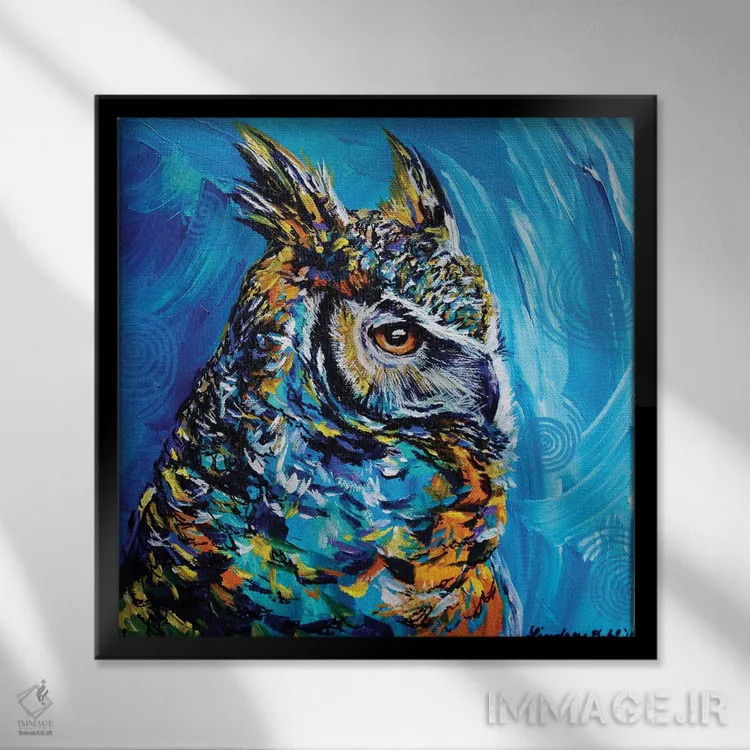 تابلو جغد عقابی اثر لیندزی دال - نمای قابدار مشکی