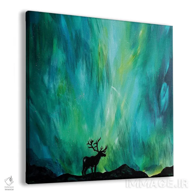 تابلو گوزن شمالی زیر شفق قطبی اثر لیندزی دال - نمای پرسپکتیو محصول