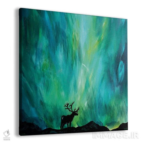 تابلو گوزن شمالی زیر شفق قطبی اثر لیندزی دال - نمای پرسپکتیو محصول