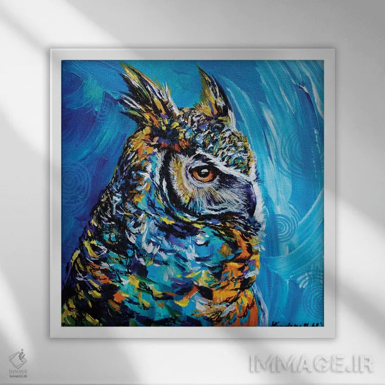 تابلو جغد عقابی اثر لیندزی دال - نمای قابدار سفید