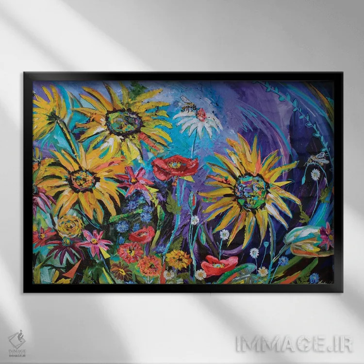 تابلو دسته گل تابستانی اثر لیندزی دال - نمای قابدار مشکی